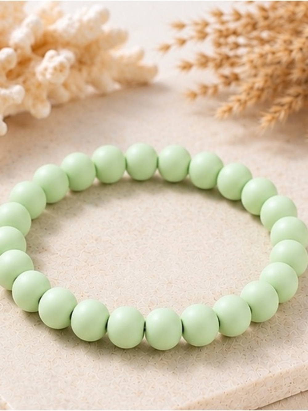 Mint Green Matte Beaded Stretch Bracelet | Stackable Beach Bracelet